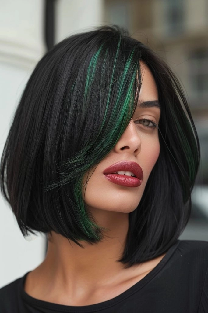 Model wearing green hair extensions for St. Patrick's Day