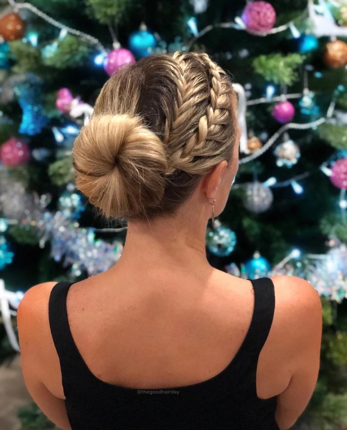 Thick hair holiday updo that holds all night with elegant styling