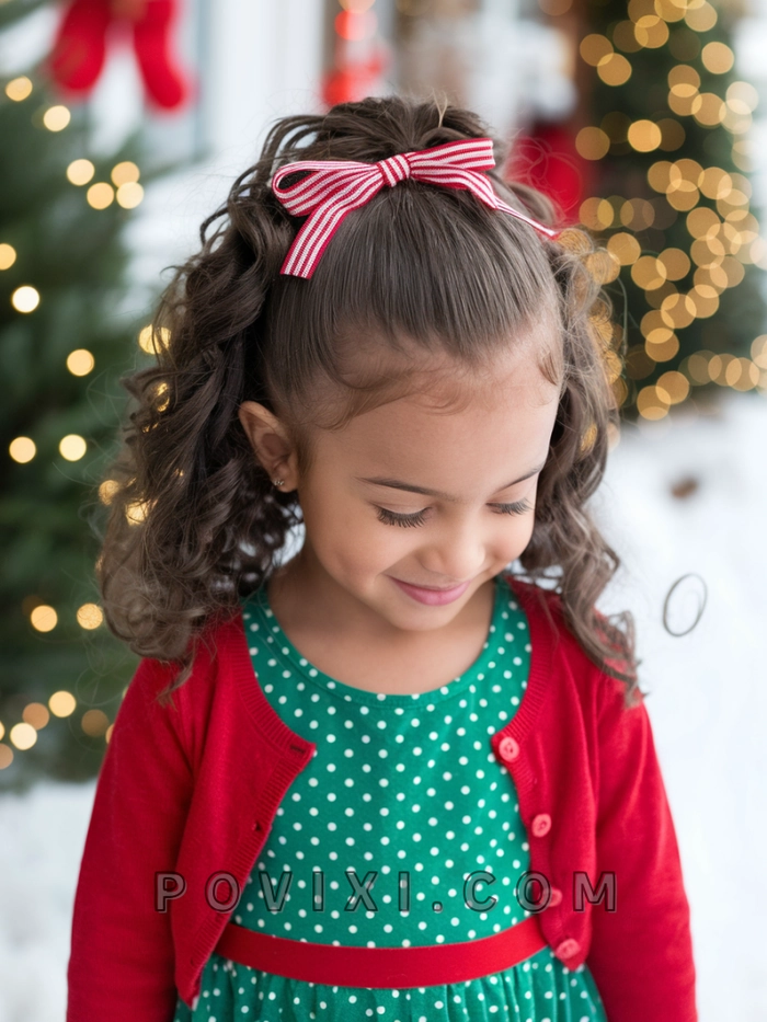 Holiday hair trends for tweens: easy and glamorous styles for parties Tween girl showing a festive holiday hairstyle trend with sparkly accessories