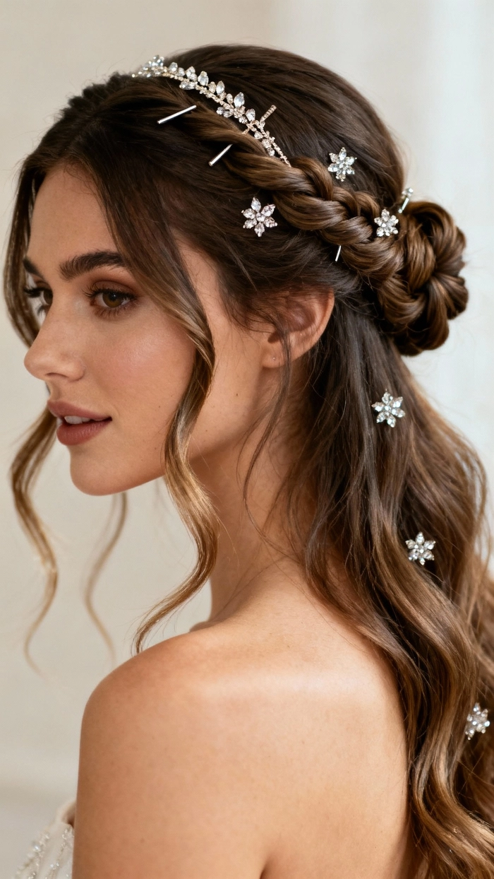 Twisted Halo Updo for a Romantic Winter Date Romantic twisted halo updo for winter date nights, featuring braided elements and soft curls