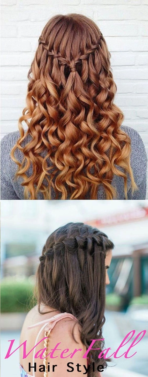 Woman with a delicate waterfall braid and subtle holiday accessories, styled for a bright daytime celebration