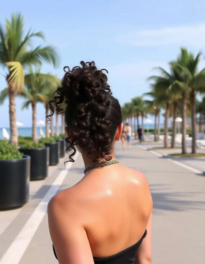 Winter cruise vacation humidity resistant curly updo