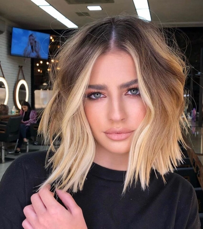 Textured lob hairstyle styled for an autumn birthday party celebration
