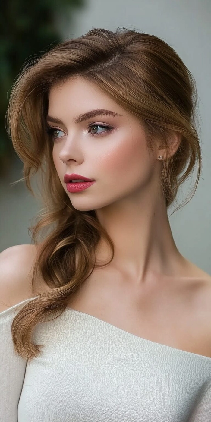 Voluminous party hair that perfectly flatters off the shoulder tops Stylish clubbing hairstyle for off the shoulder club tops