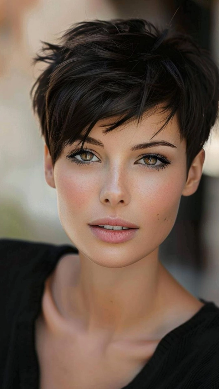 Clubbing hairstyle for short pixie cuts with added sparkle and volume Sleek short pixie cut with bold accessories for a night out party look