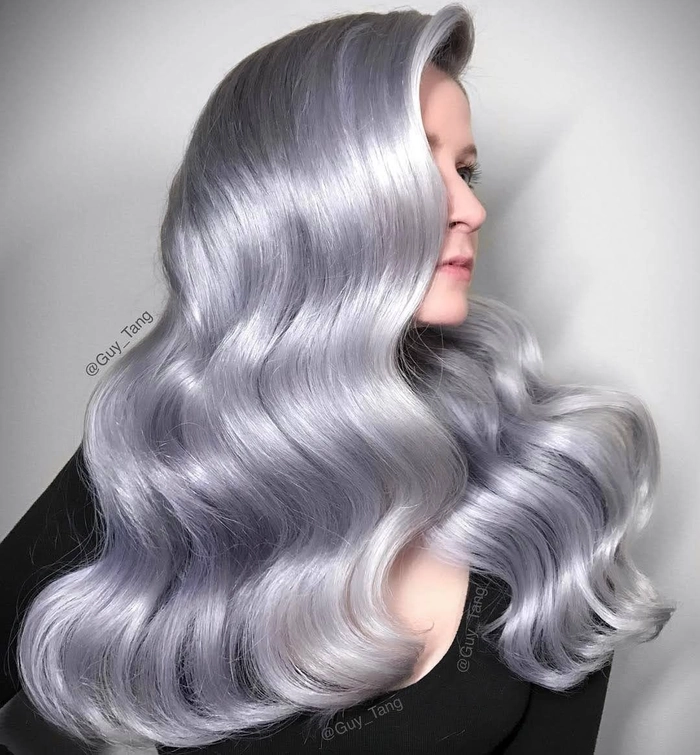 Elegant silver grey cocktail party updo with sparkling accessories