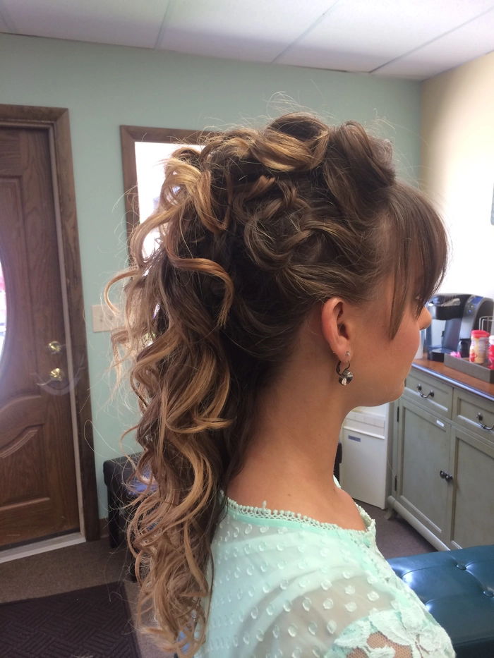 Cocktail party updo hairstyle featuring hair extensions for added volume and style Elegant cocktail party updo with hair extensions for a sophisticated look