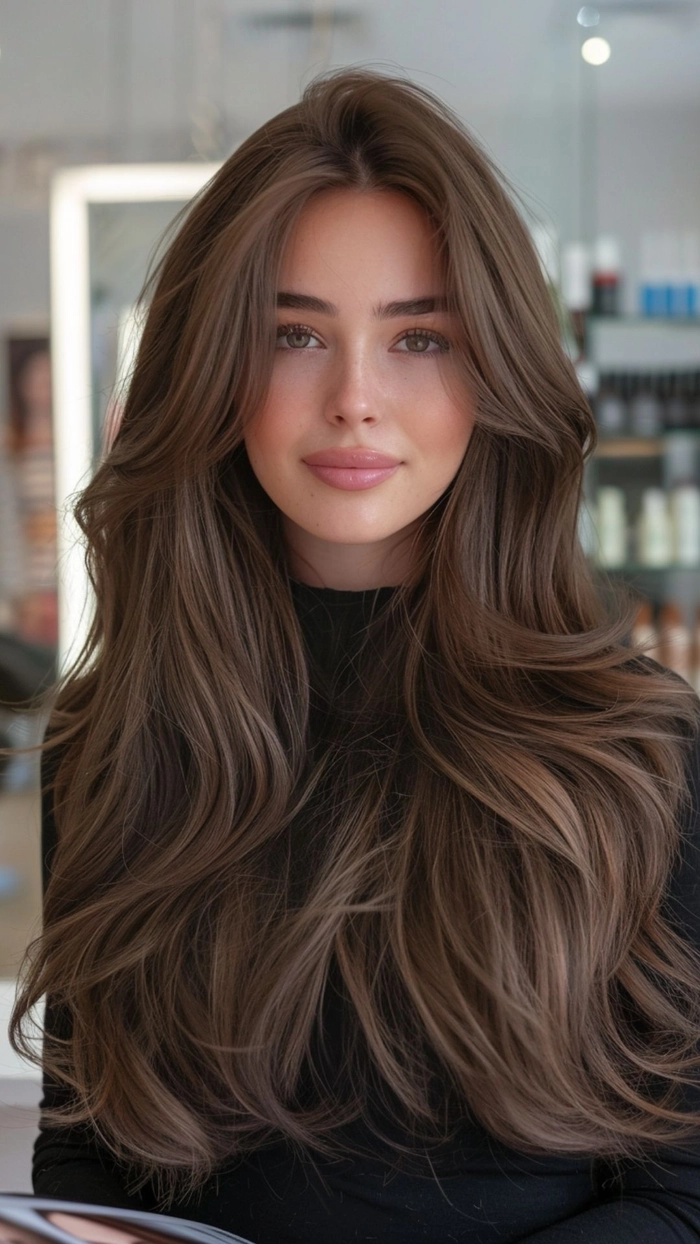 Dark brunette gloss clubbing hairstyle with sleek party shine