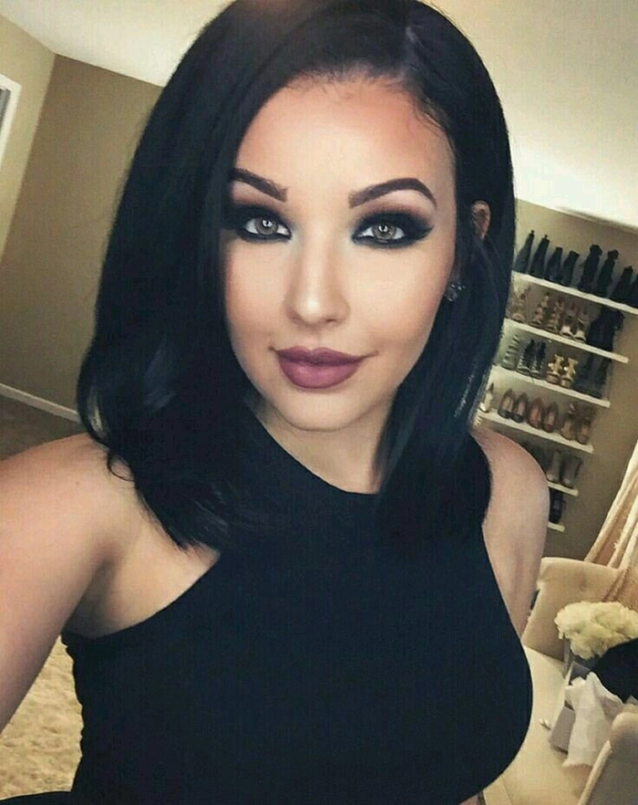 Dark brunette glossy club hairstyle for party night look