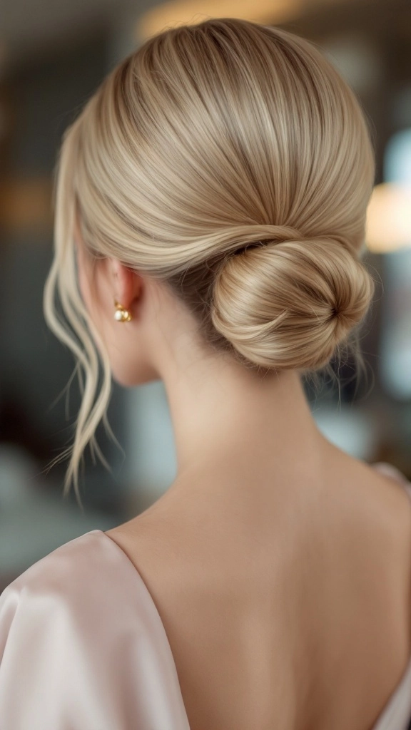 Elegant evening bun hairstyle for very long hair, perfect for parties