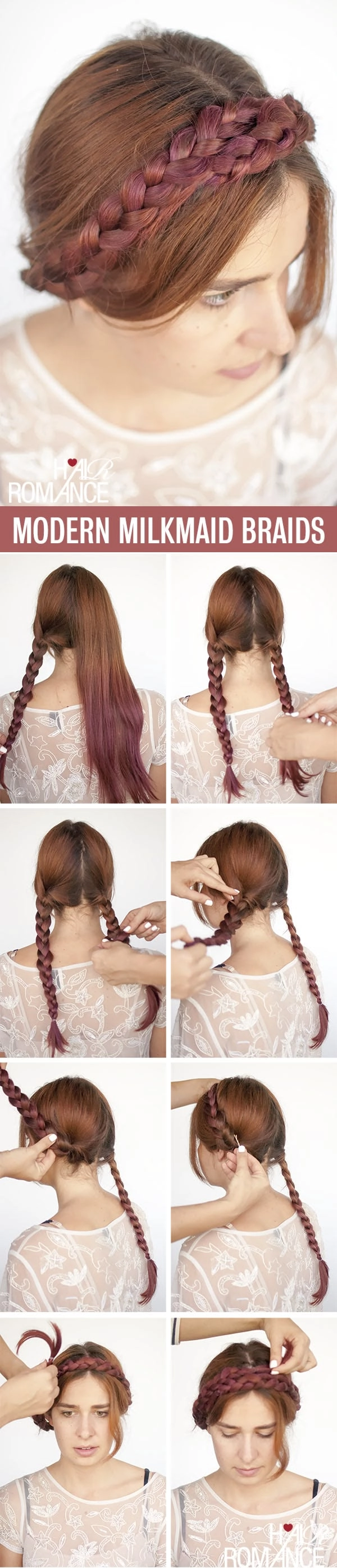 Elegant milkmaid braids perfect for a party hairstyle at a romantic dinner Romantic evening milkmaid braids hairstyle for a romantic dinner date