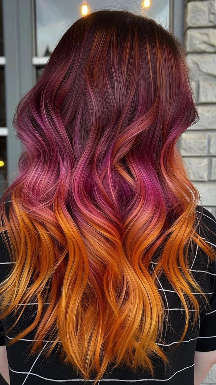 Evening updo with vivid fantasy hair colors for a party hairstyle