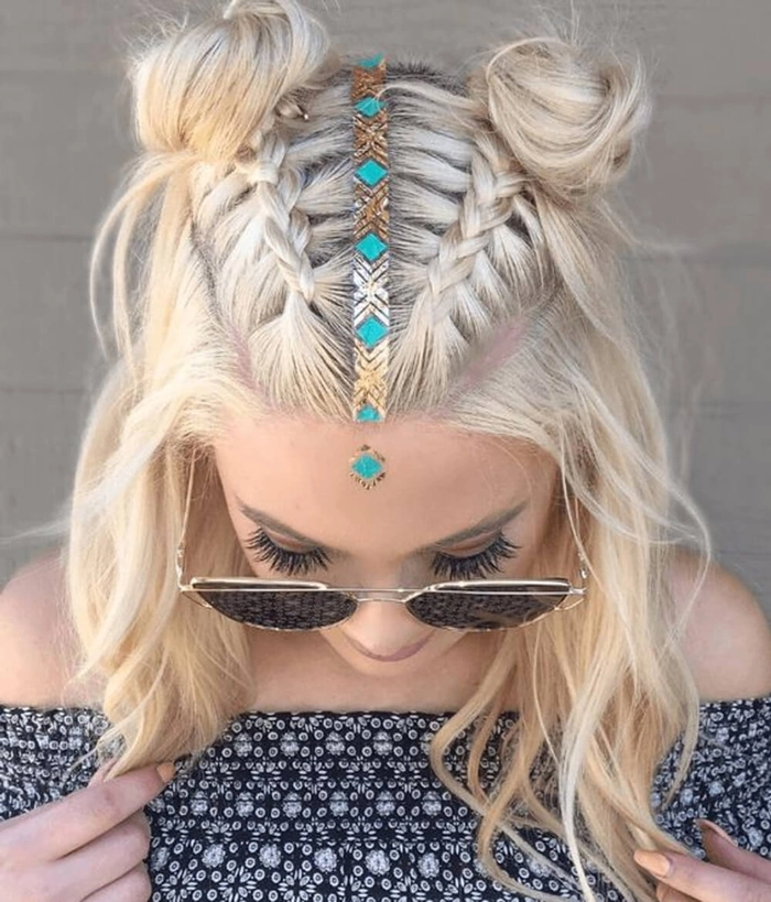 Festival braids for hair with hidden rainbow underlights, perfect for party styling