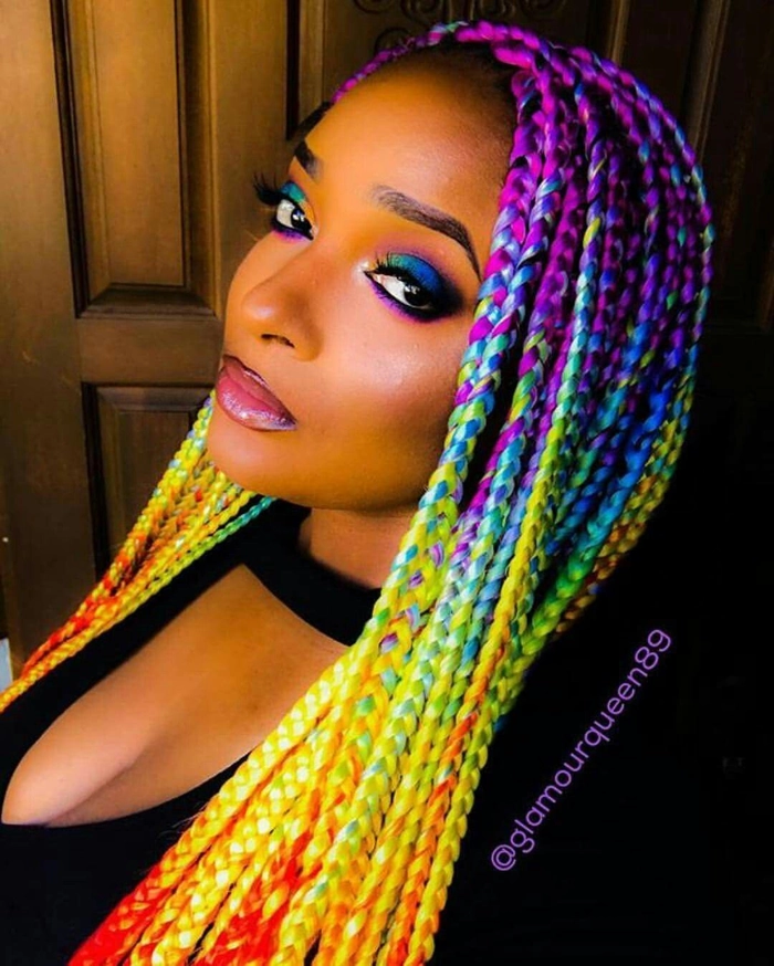 Festival braids with hidden rainbow underlights, styled for a party look