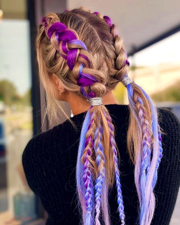 Festival Braids with Metallic Thread - Party Hairstyle Inspiration Festival braids with shimmering metallic thread woven through, perfect for a party hairstyle