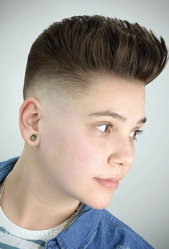 Formal party hairstyle for teenage boys - slicked back undercut Teenage boy with a sleek slicked-back undercut hairstyle for a formal party