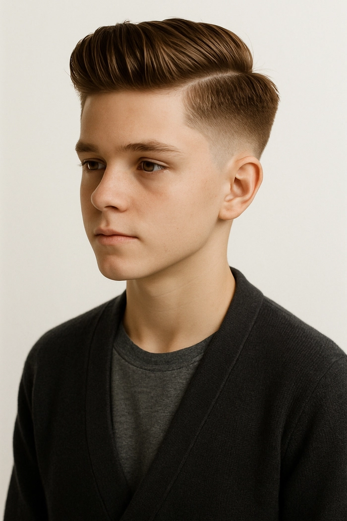 Formal event hairstyle for teenage boys - party look 8 Teenage boy with a sleek formal party hairstyle for a formal event