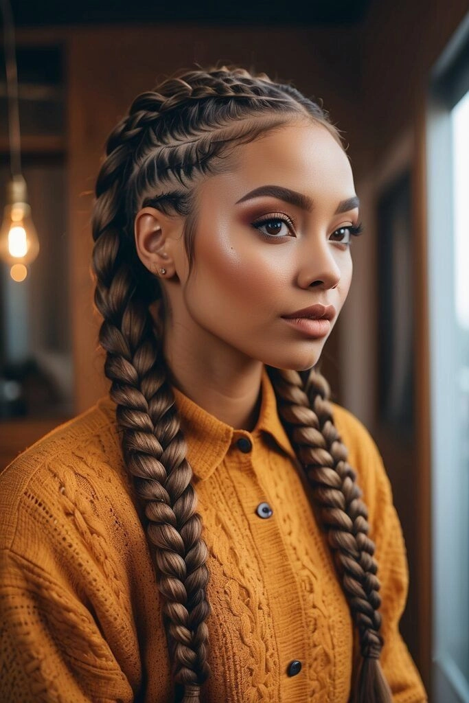 Stunning gala braids styled for thick, heavy hair with elegant twists and volume