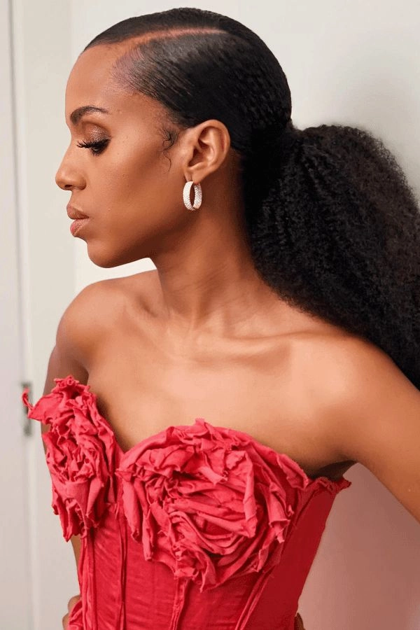 Elegant gala hairstyle featuring a velvet scrunchie
