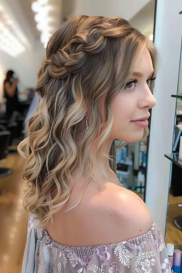 Gala waterfall braids hairstyle for medium length hair