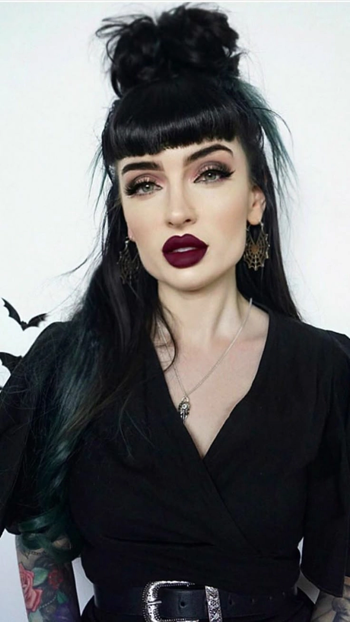 Gothic prom hairstyle with dark accessories and intricate braids