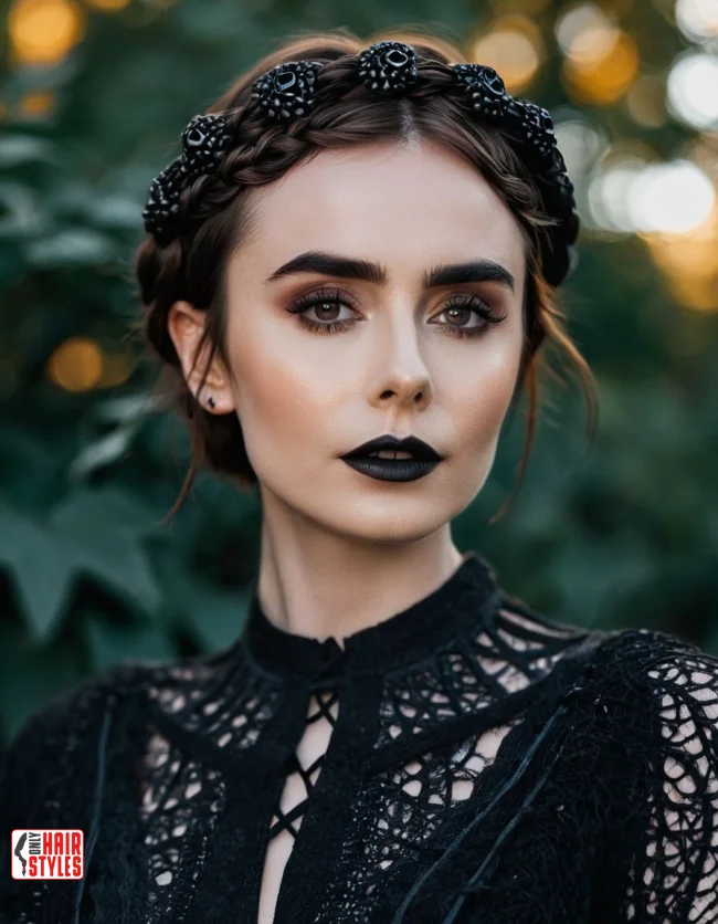 Edgy Halloween party hairstyle for short hair with voluminous spikes and dark purple highlights