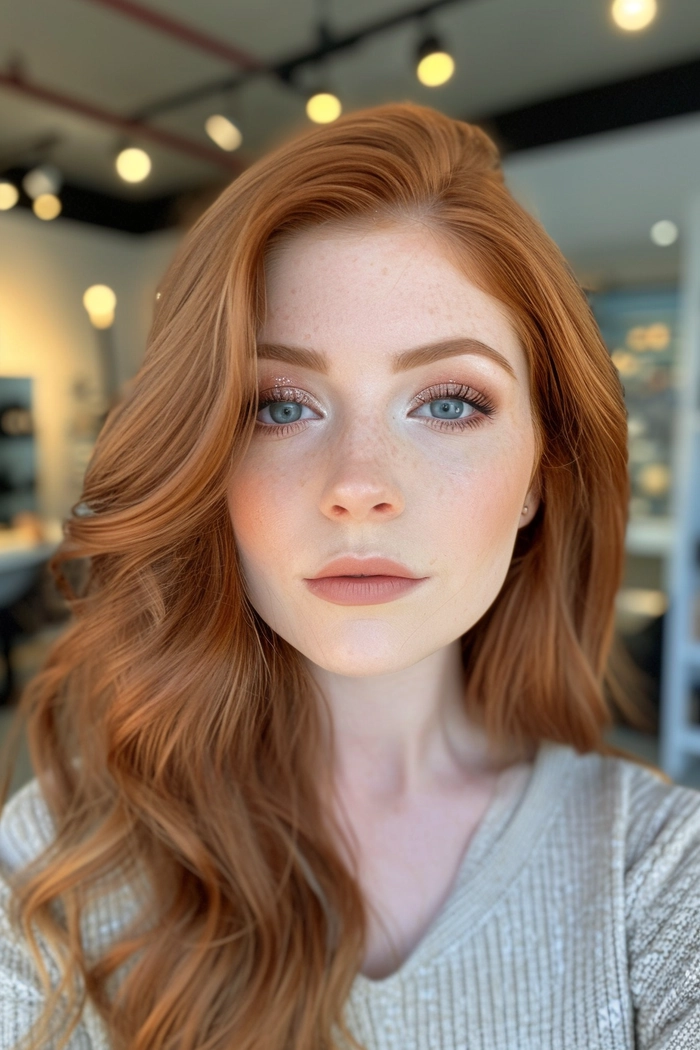 Elegant Updo for Red Hair at Christmas Party Natural redhead holiday party hairstyle with festive waves
