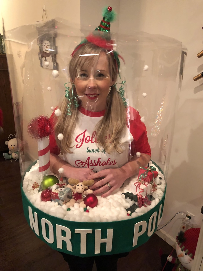 Party hairstyle with festive accessories for an ugly Christmas sweater look