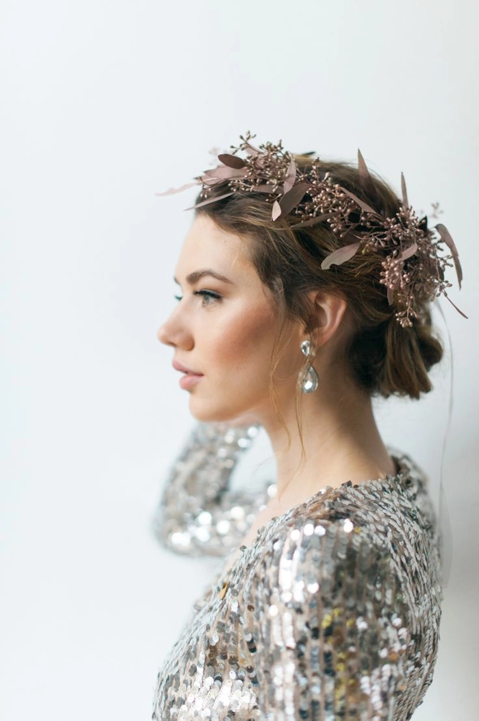 New Year's Eve hairstyle ideas that complement a metallic mini dress for a party look