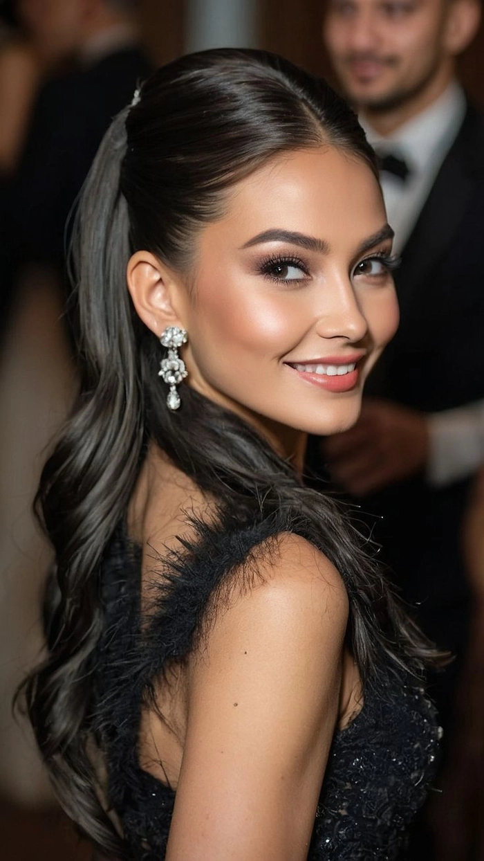A glamorous updo for freshly highlighted blonde hair, perfect for a gala event