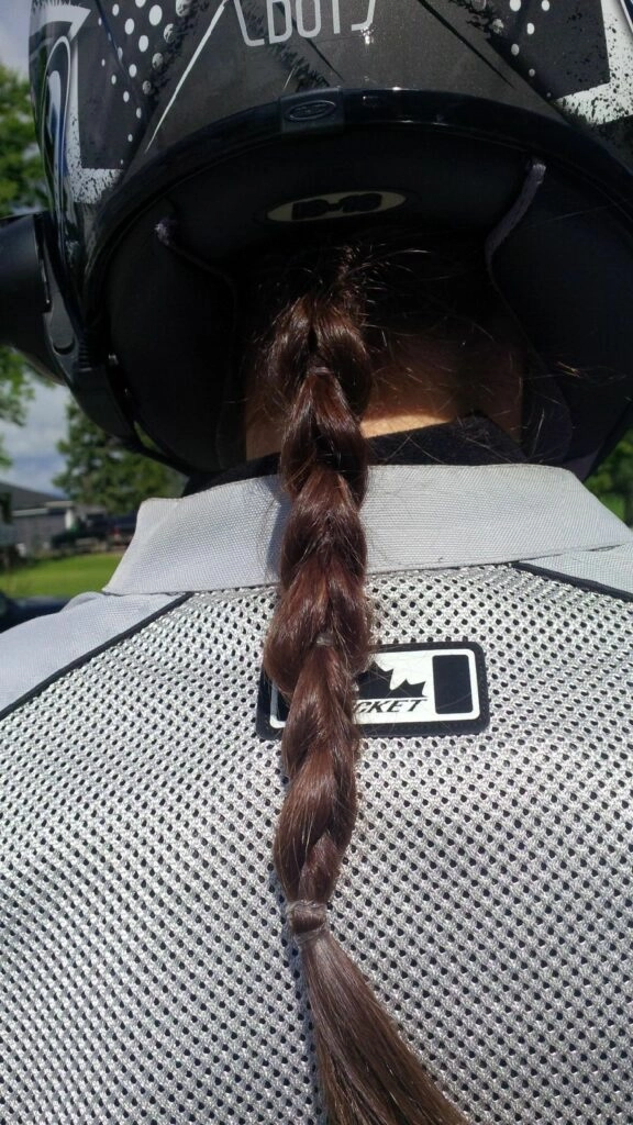 Helmet-friendly party hair tips for biker gatherings Motorcycle party hairstyle designed to fit under a helmet