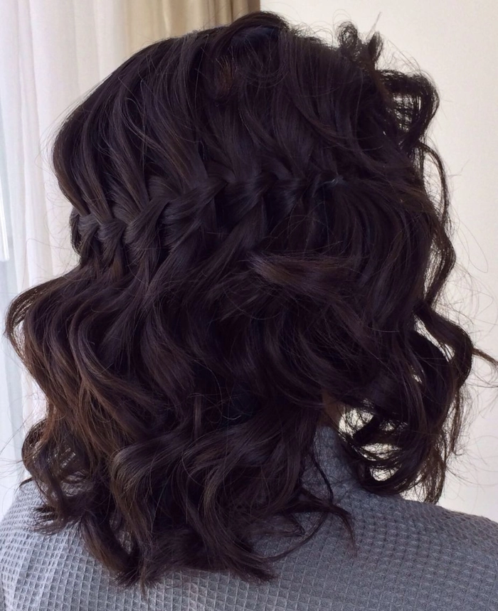 Elegant gala waterfall braids on medium length hair for a party hairstyle inspiration