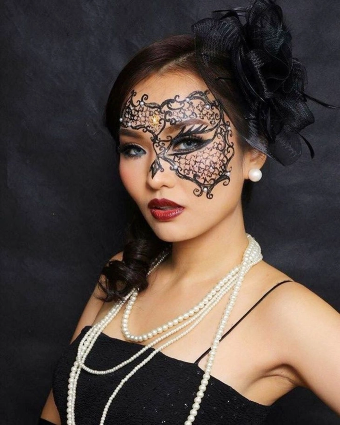 Masquerade Ball Hairstyle Complementing Feather Mask - Party Hairstyles Image 8 Elegant updo hairstyle paired with a feathered masquerade mask for a glamorous party look