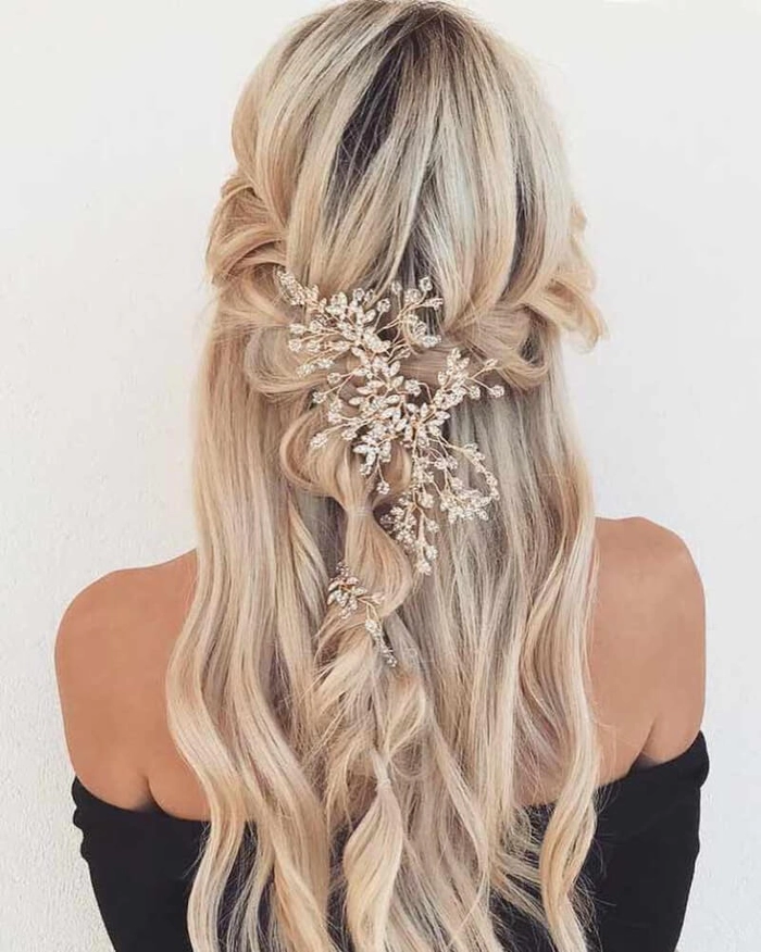 Bohemian woman wearing a braided crown with flowers, perfect for a music festival