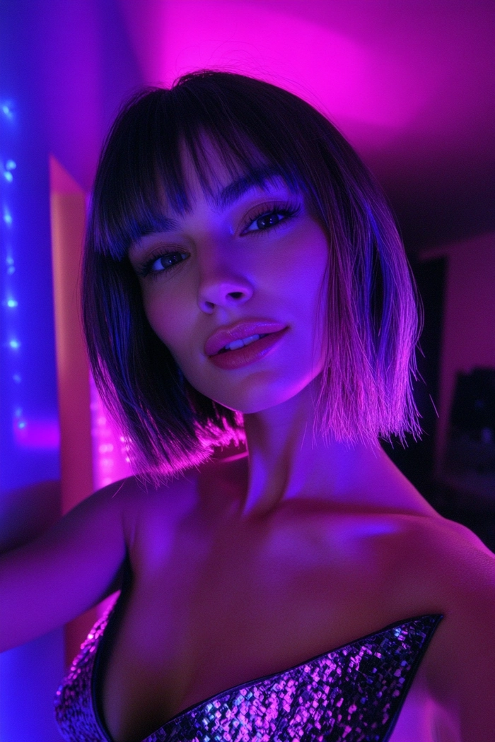 Sleek side-swept waves to complement a metallic mini dress for New Year's Eve