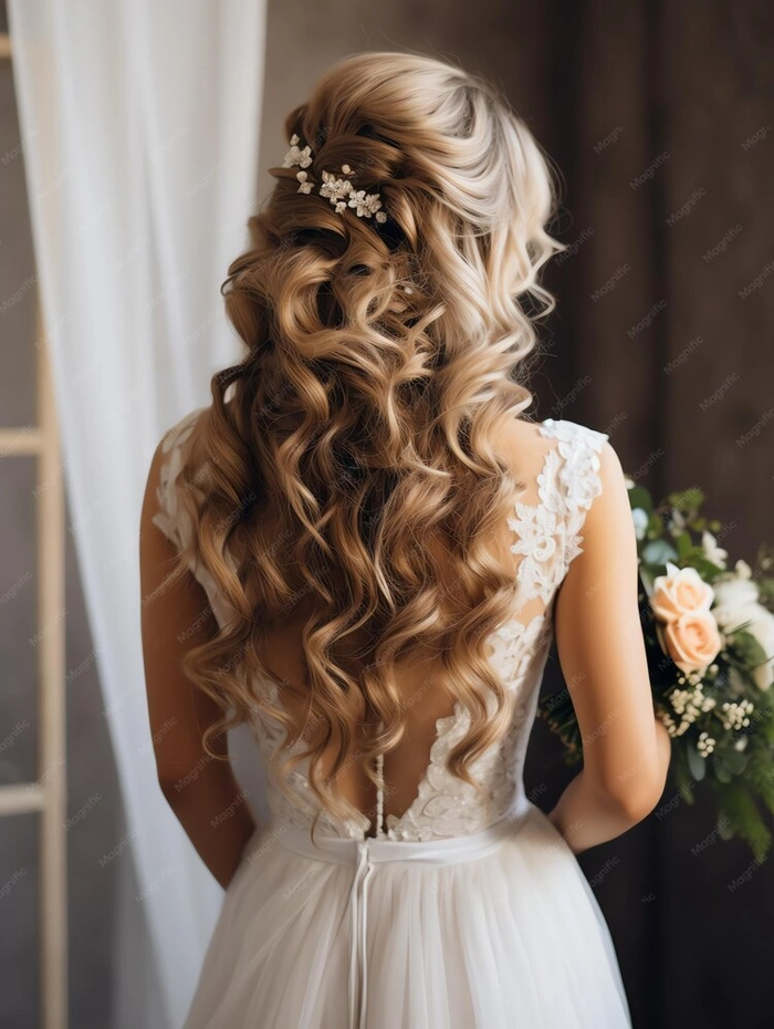 Side swept curls paired with an asymmetric New Year's Eve dress