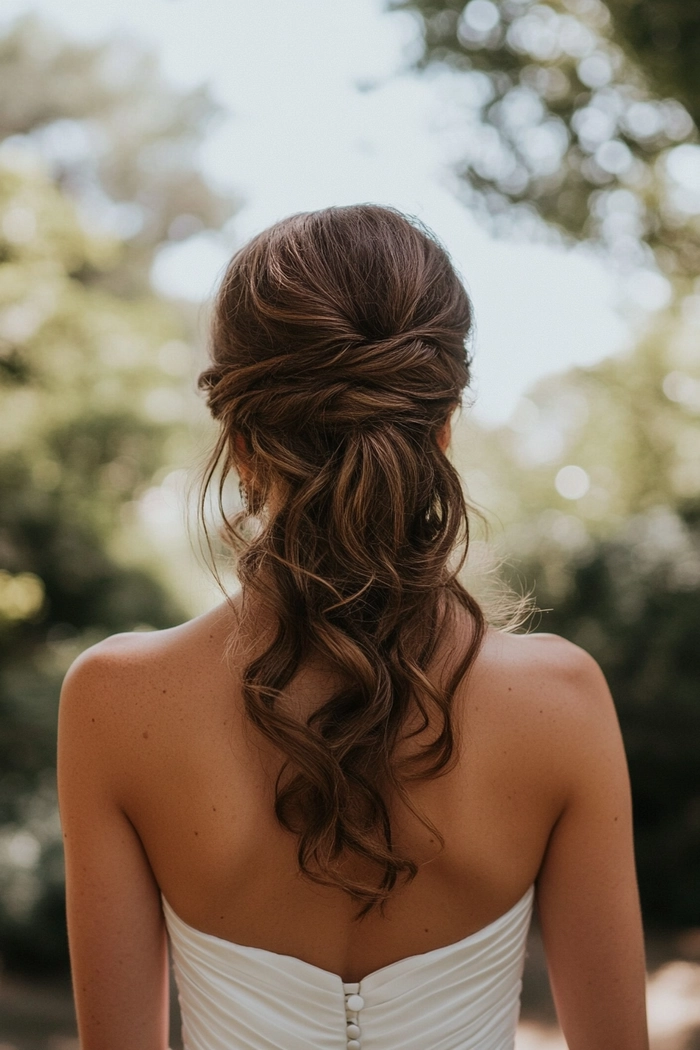 Elegant updo hairstyle complementing a strapless sequin dress for a party