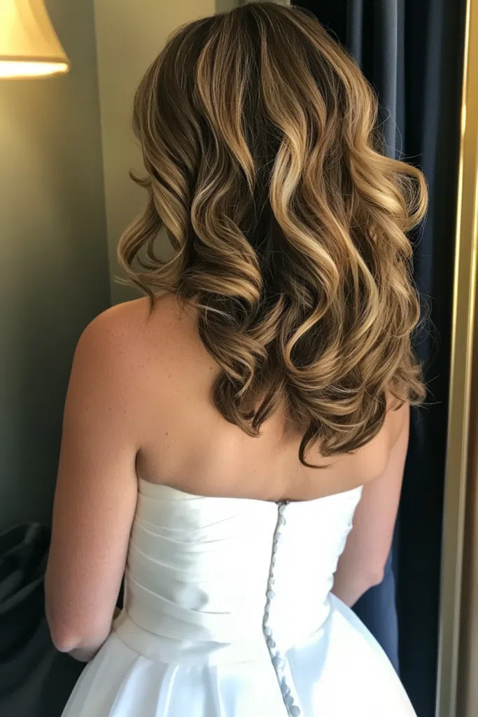 Party hairstyles for strapless sequin dresses shown with a chic twisted bun and glittering hairpins