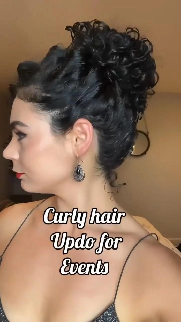Party Updo for Natural Tight Curl Pattern Hair: Image 5 Elegant party updo showcasing natural tight curls, pinned with decorative accessories for a glamorous look
