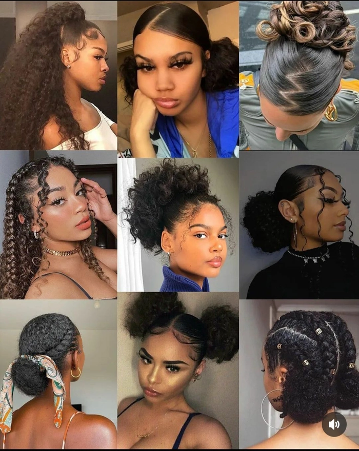 Elegant party updo showcasing natural tight curl pattern texture Party updo hairstyle for natural tight curl pattern hair with voluminous curls
