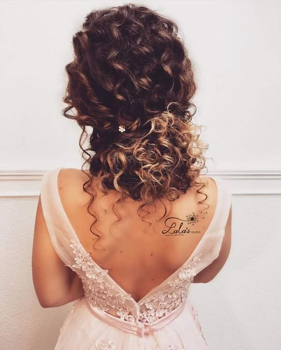 Party updo highlighting tight curls for a festive look Elegant party updo showcasing natural tight curl pattern hair