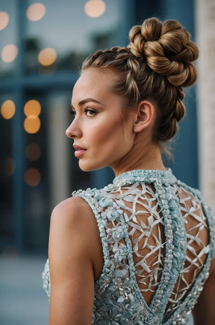 Trendy bubble ponytail for a chic party look Modern prom bubble ponytail hairstyle with sleek twists and volume