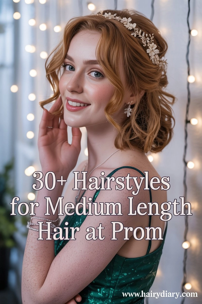Medium Length Wavy Prom Hairstyle Featuring Loose Waves and Delicate Hair Decor Elegant prom hairstyle for medium length wavy hair with soft curls and a sparkling accessory