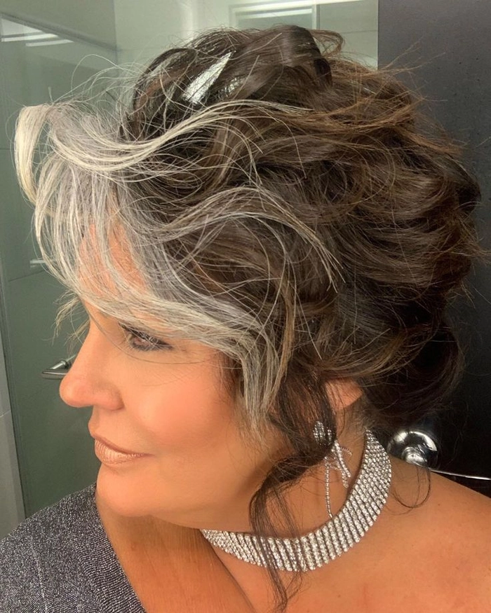 Silver grey cocktail party hairstyle with elegant updo