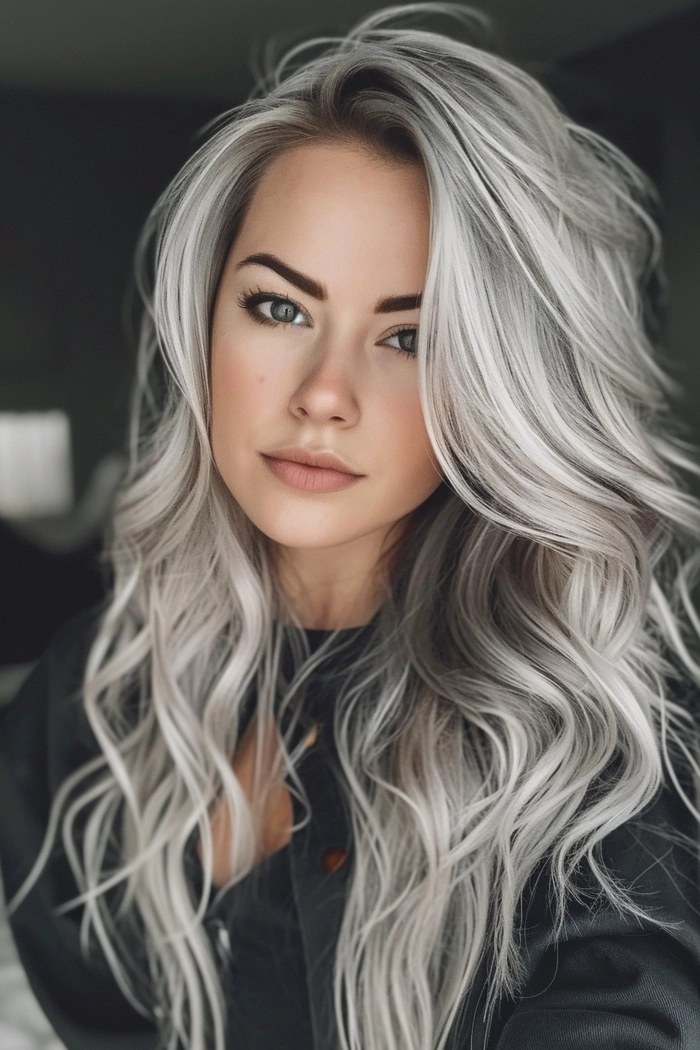 Elegant silver grey updo with sparkling accessories for a cocktail party