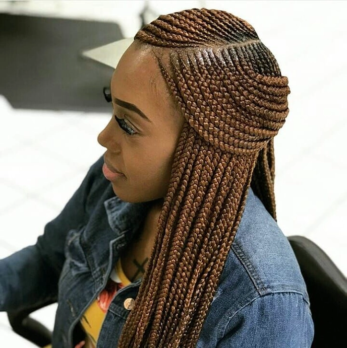 Summer party braids styled to hide thinning edges