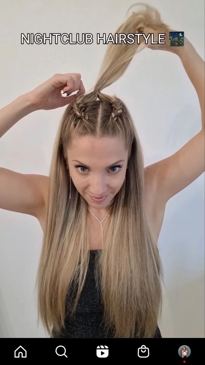 Sweat proof clubbing hairstyle for hot venues with a twisted bun and strong-hold pins
