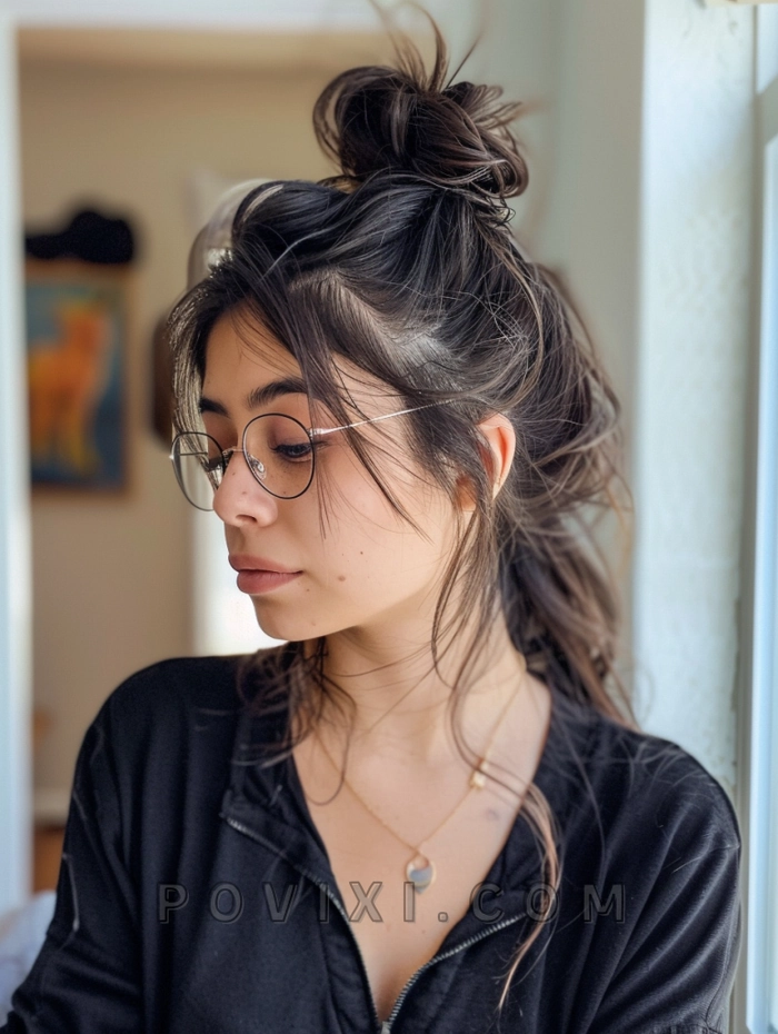 College student flaunting a trendy club hairstyle at a party