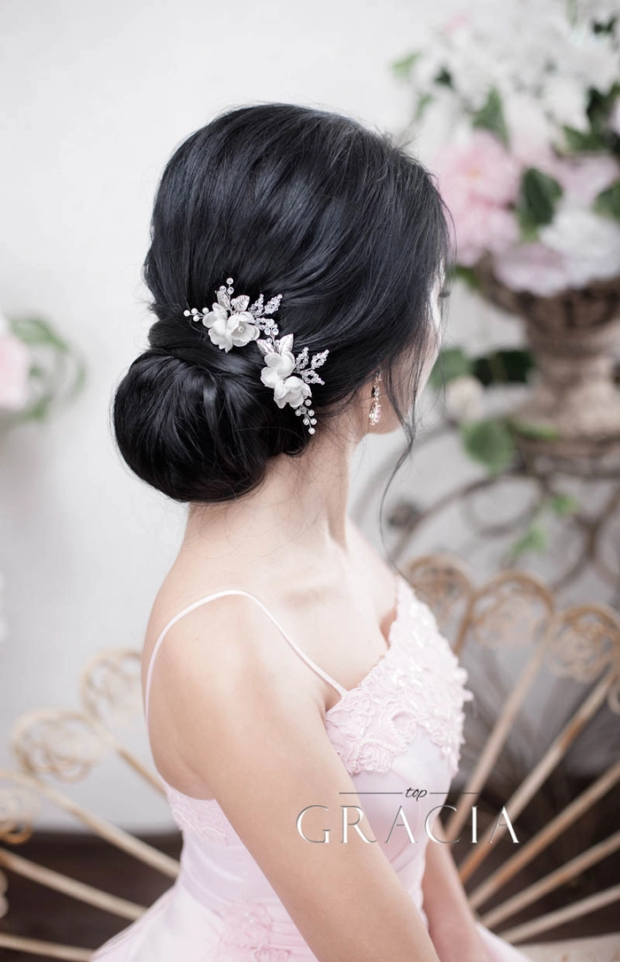 Wedding guest hairstyle featuring delicate crystal hairpins
