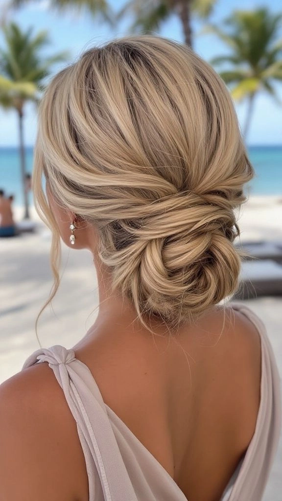 Windproof beach party hairstyle with braids and pins for outdoor dancing